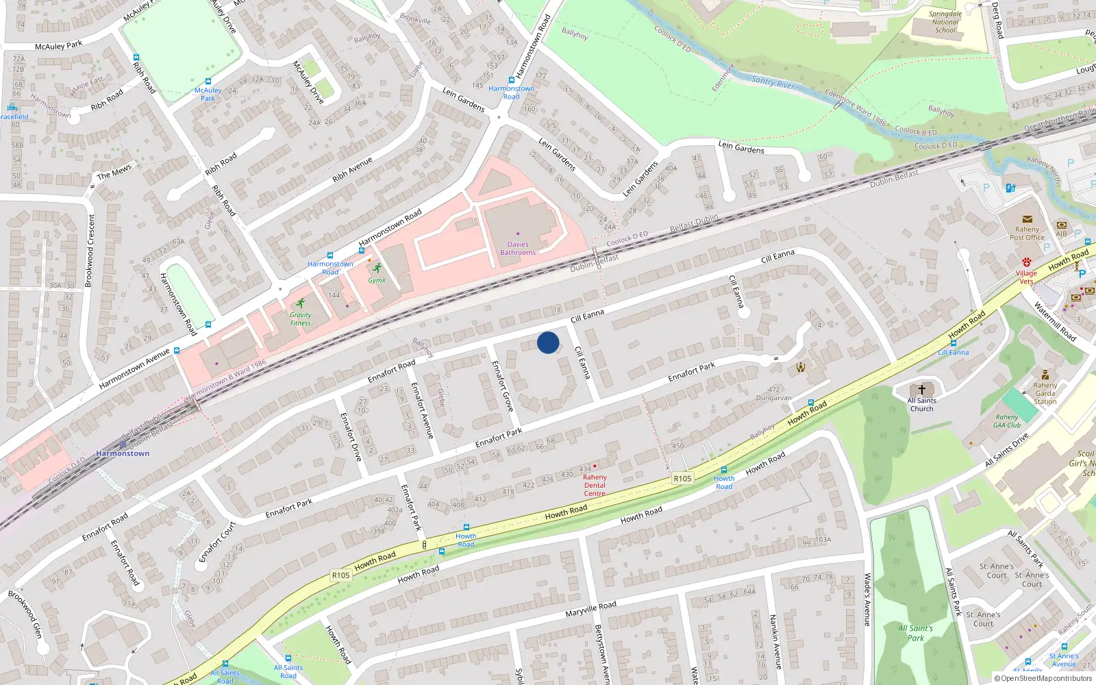 Overhead map showing the location of 9 Ennafort Road, Dublin 5
