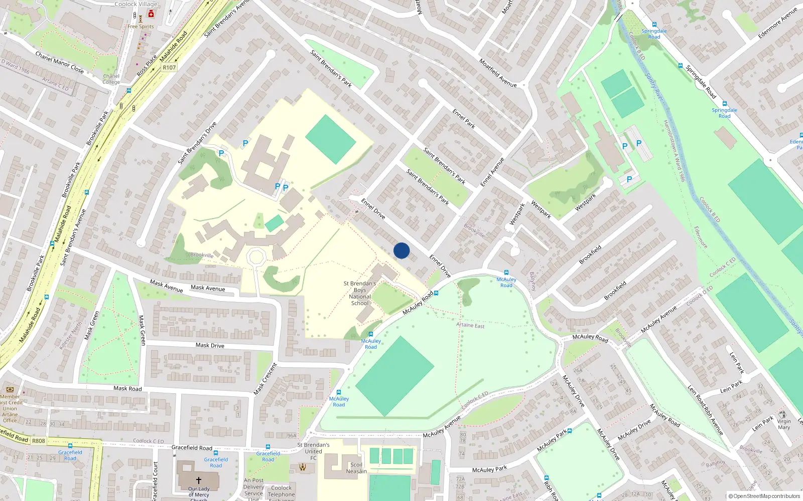 Overhead map showing the location of 9 Ennel Drive, Artane, Dublin 5