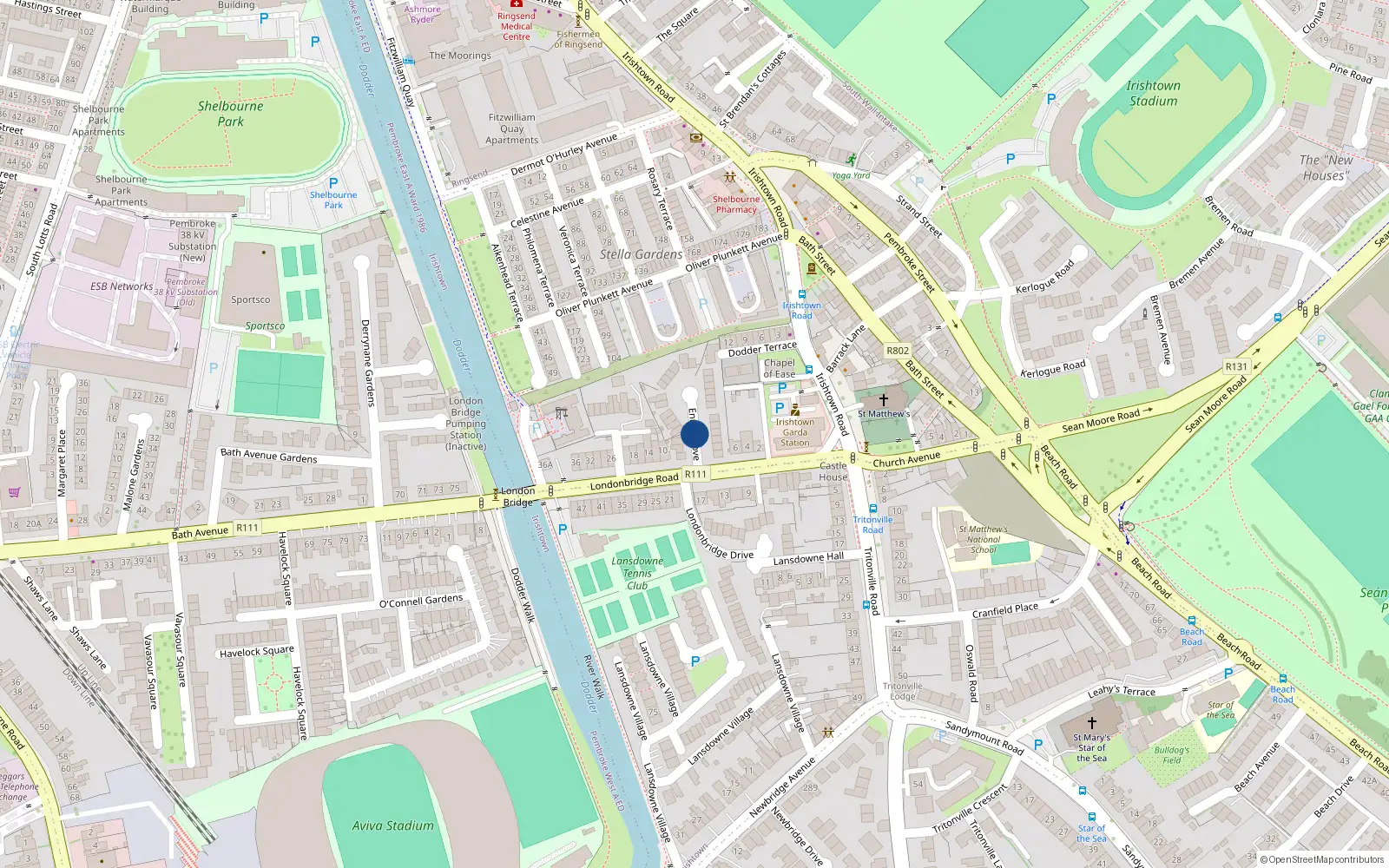 Overhead map showing the location of 9 Ennis Grove, Irishtown
