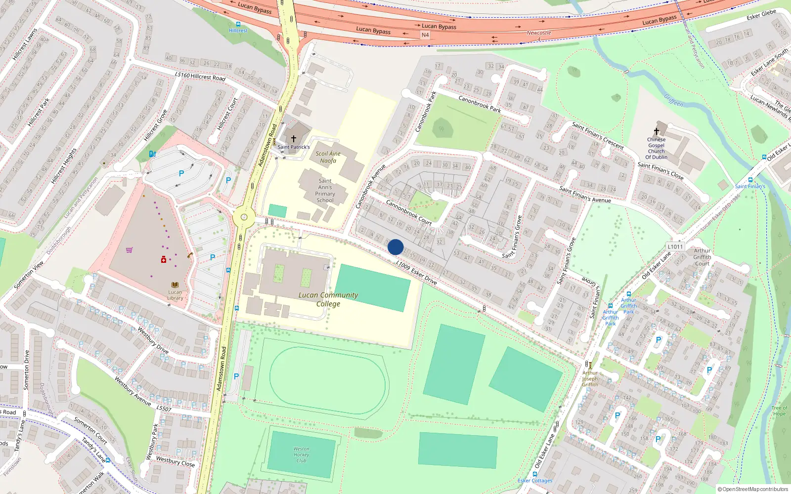 Overhead map showing the location of 9 Esker Drive, Lucan, Dublin