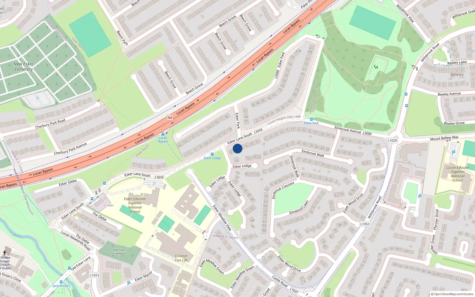 Overhead map showing the location of 9 Esker Lodge, Lucan, Co Dublin