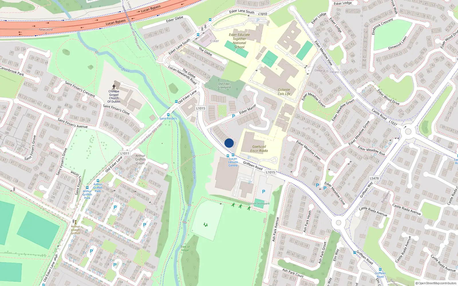 Overhead map showing the location of 9 Esker Manor, Lucan, Dublin