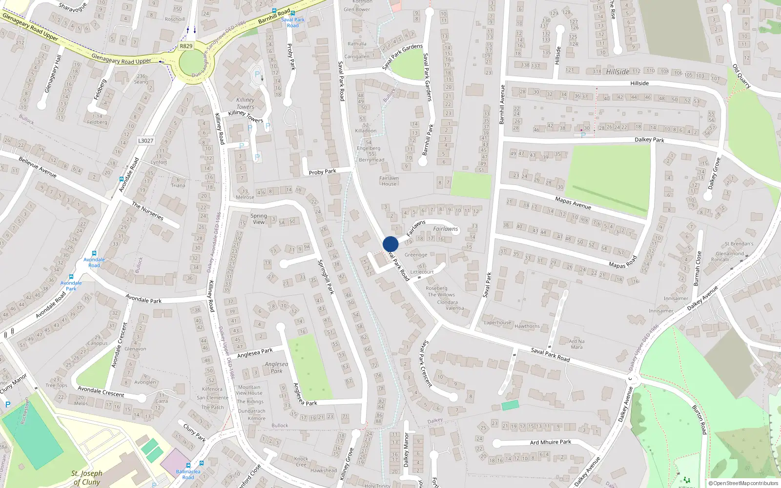 Overhead map showing the location of 9 Fairlawns, Dalkey