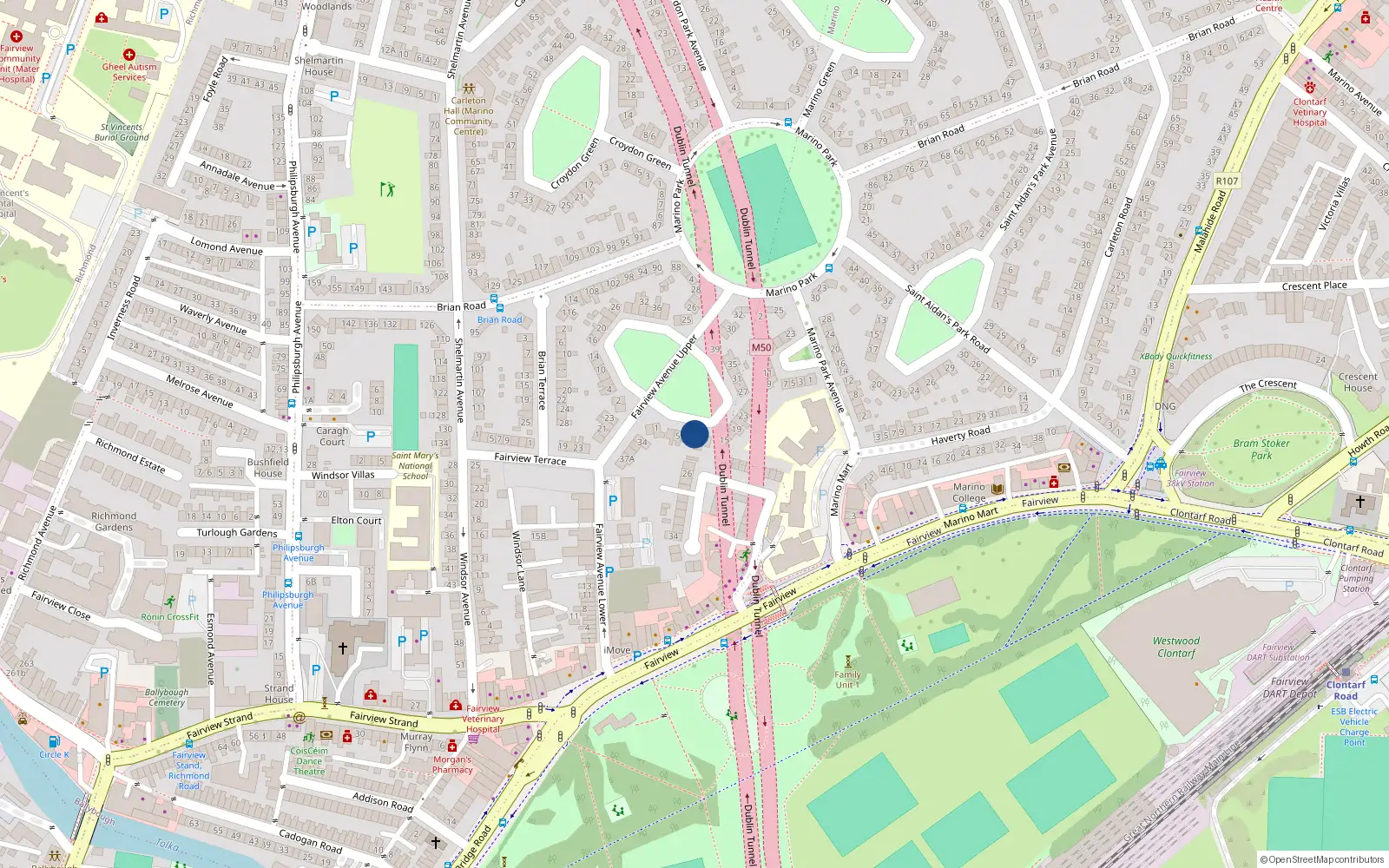 Overhead map showing the location of 9 Fairview Green, Dublin 3