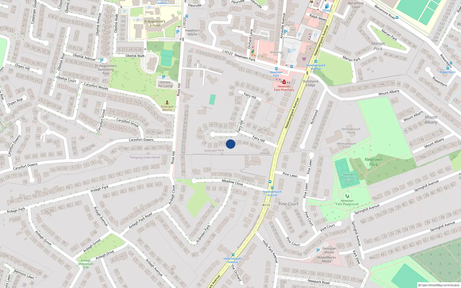 Overhead map showing the location of 9 Fairyhill, Blackrock