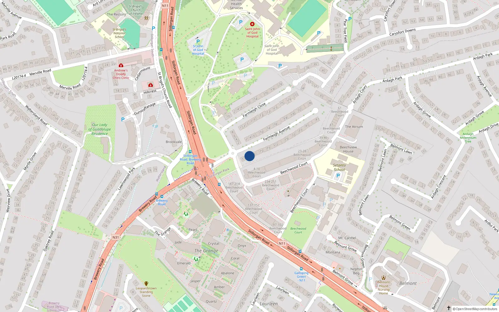 Overhead map showing the location of 9 Farmleigh Avenue, Stillorgan, Dublin