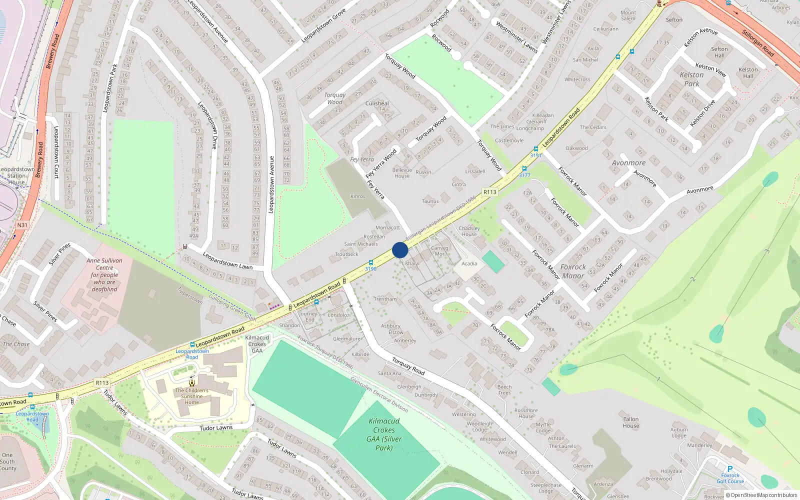 Overhead map showing the location of 9 Fey Yerra, Foxrock