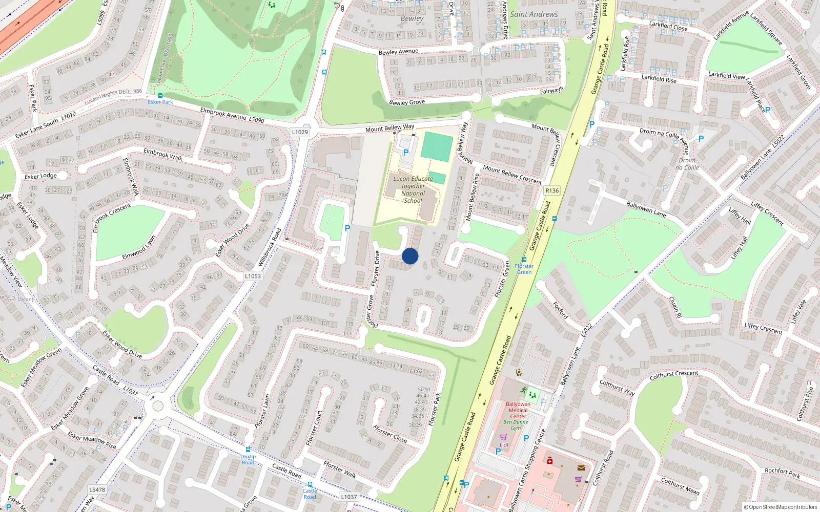 Overhead map showing the location of 9 Fforster Crescent, Ballydowd Manor, Lucan