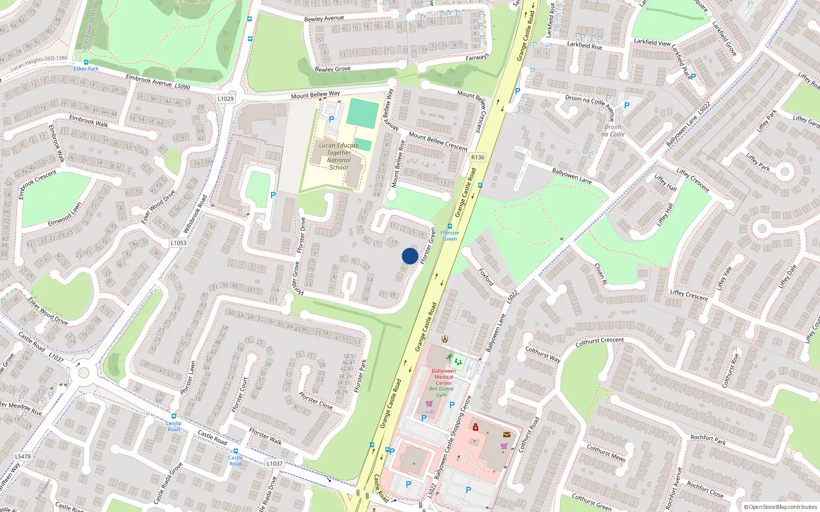 Overhead map showing the location of 9 Fforster Green, Lucan