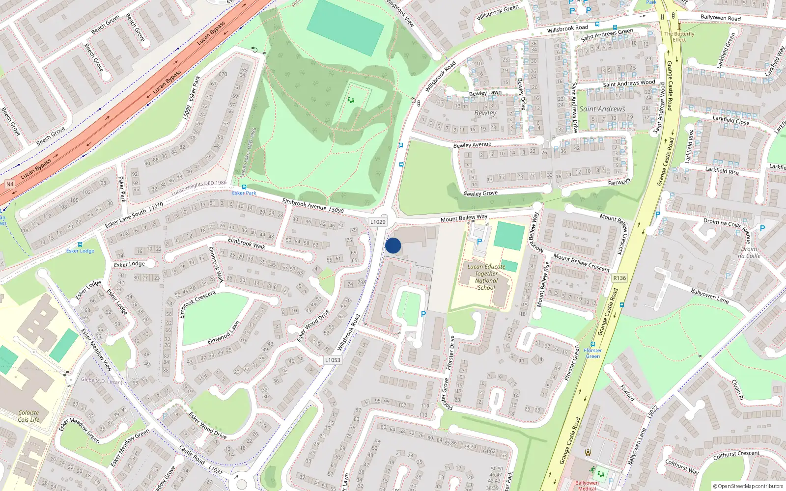 Overhead map showing the location of 9 Fforster Terrace, Willsbrook Road, Lucan