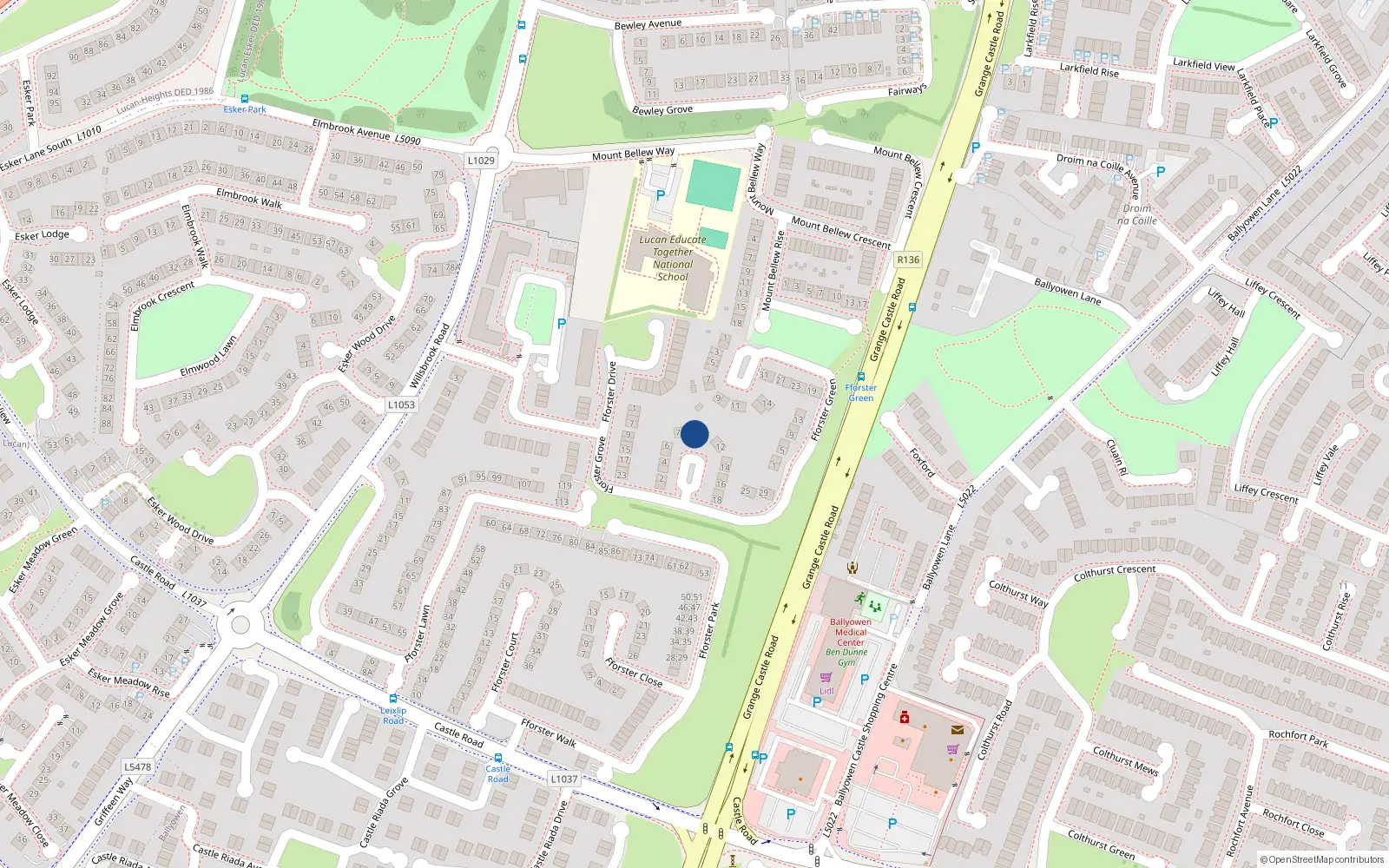 Overhead map showing the location of 9 Fforster Way, Lucan, Dublin
