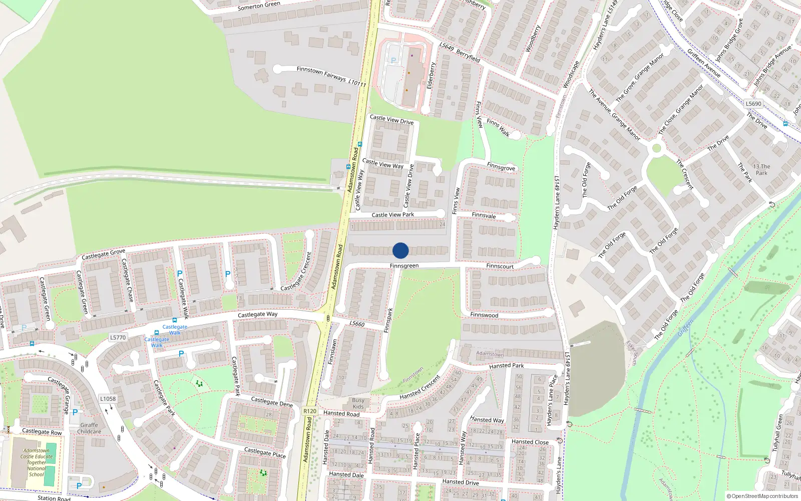 Overhead map showing the location of 9 Finnsgreen, Lucan