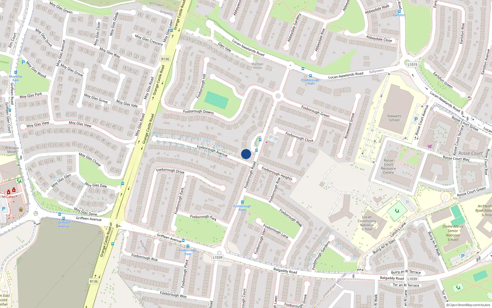 Overhead map showing the location of 9 Foxborough Crescent, Lucan
