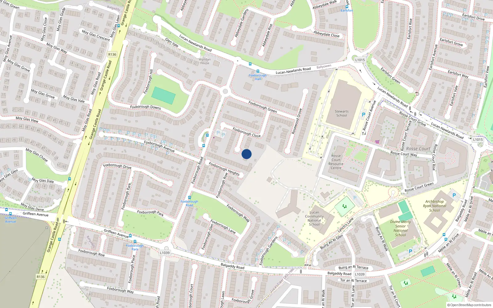 Overhead map showing the location of 9 Foxborough Glade, Lucan