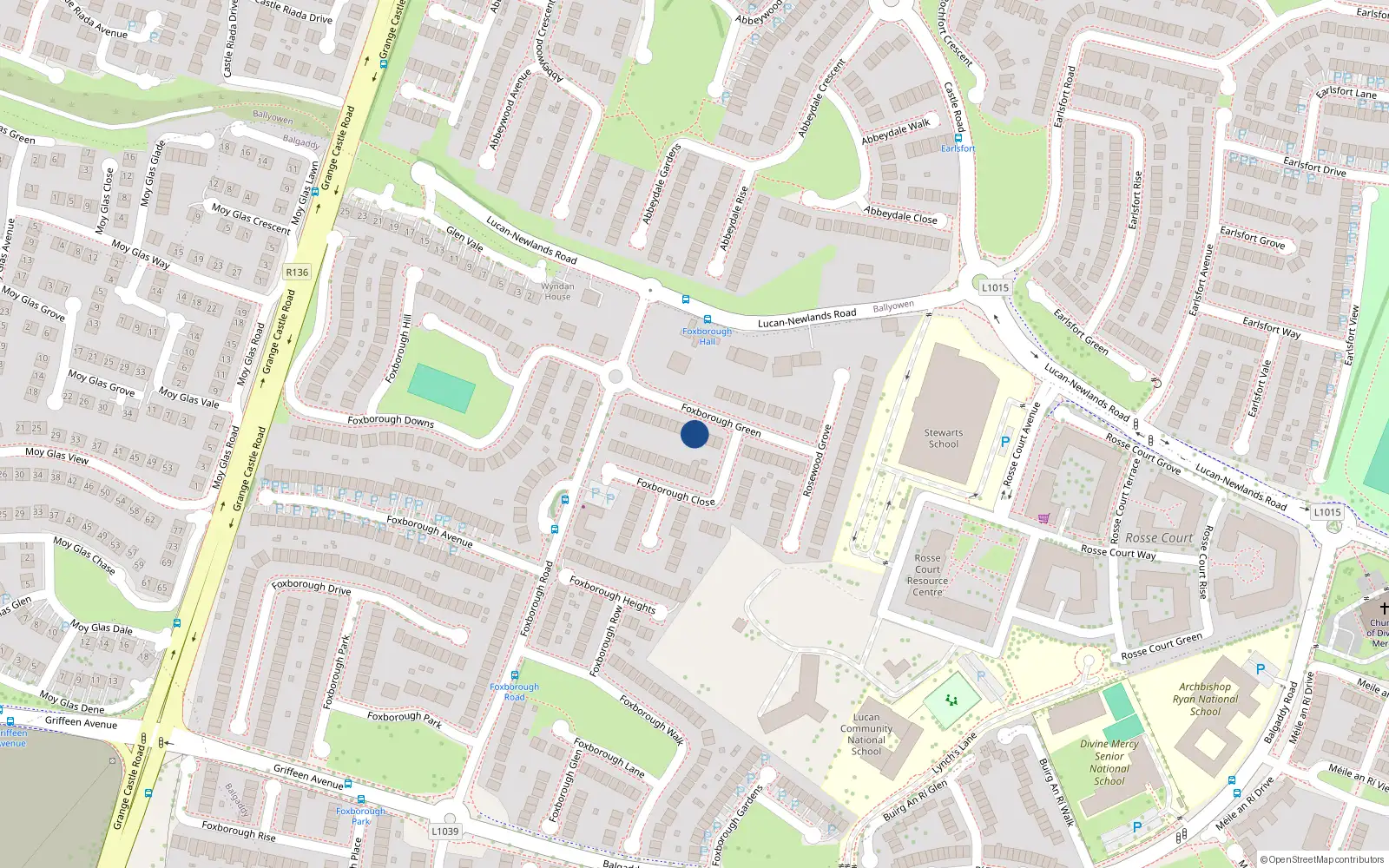 Overhead map showing the location of 9 Foxborough Green, Lucan