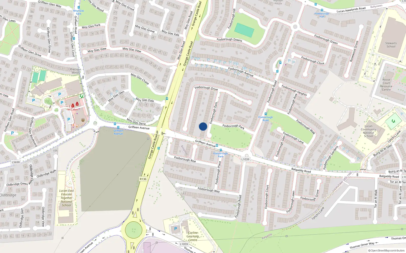 Overhead map showing the location of 9 Foxborough Park, Lucan