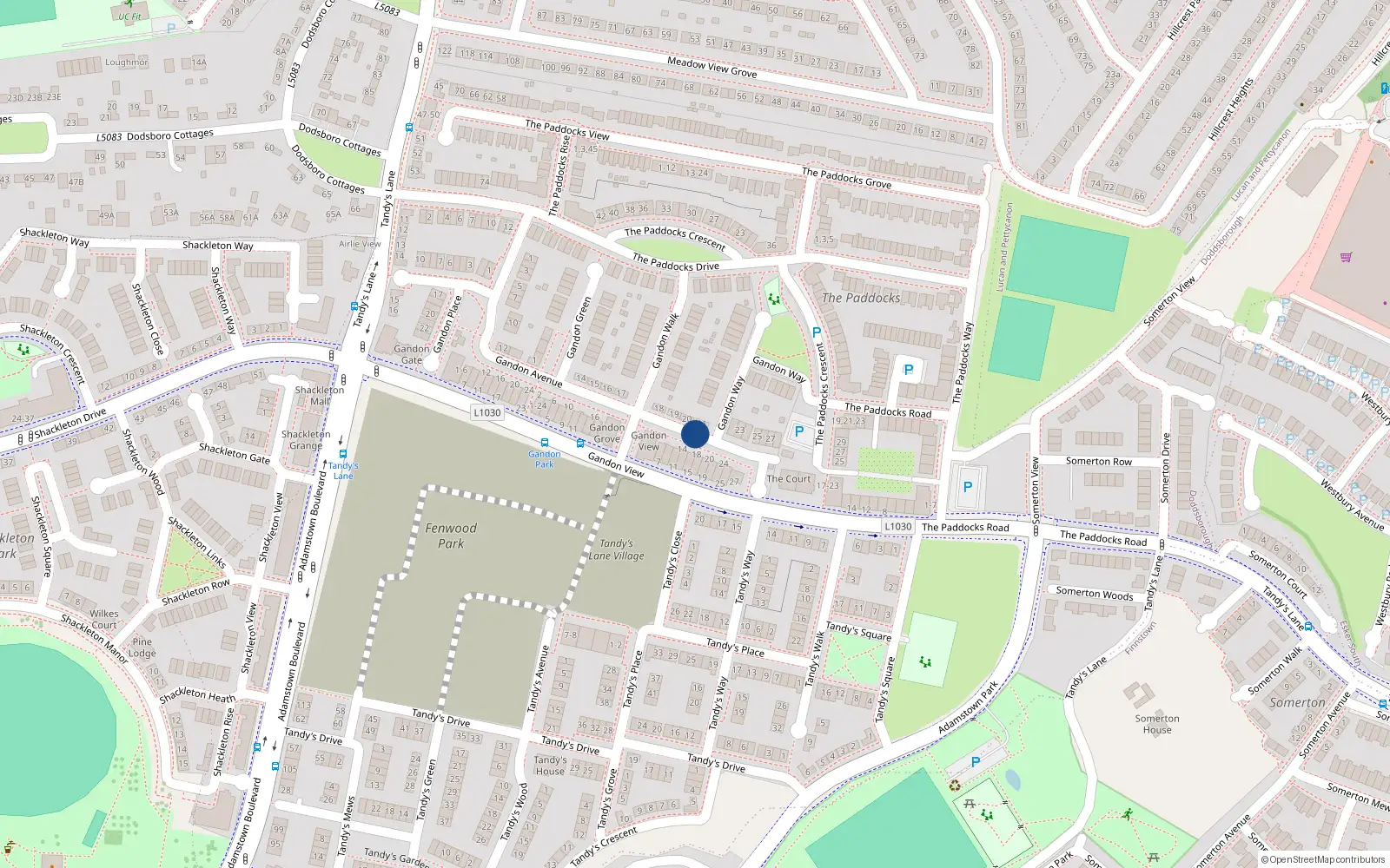 Overhead map showing the location of 9 Gandon Avenue, Lucan