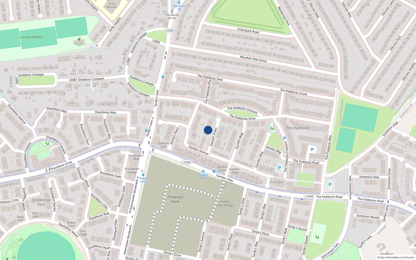 Overhead map showing the location of 9 Gandon Green, Lucan