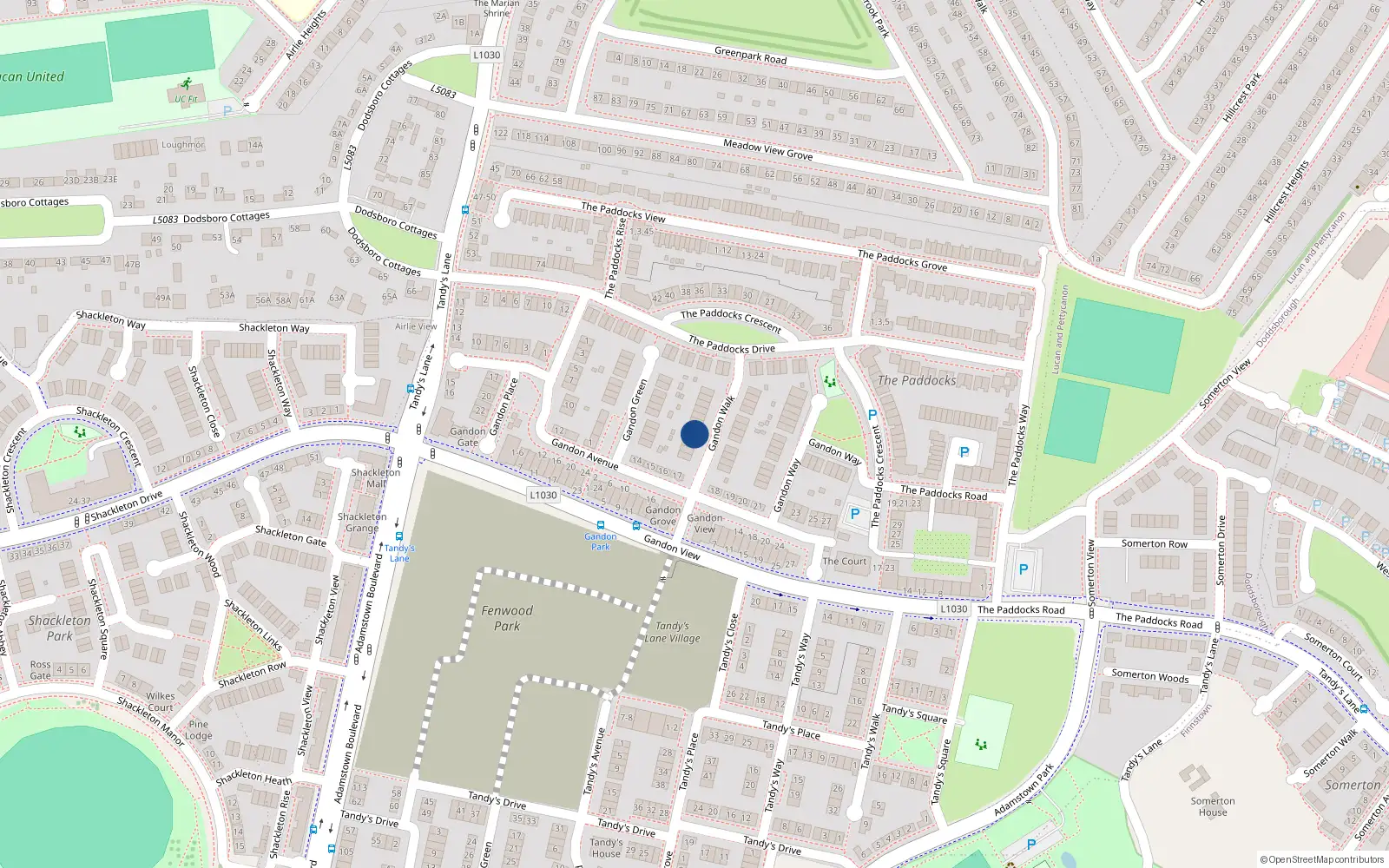 Overhead map showing the location of 9 Gandon Walk, Lucan