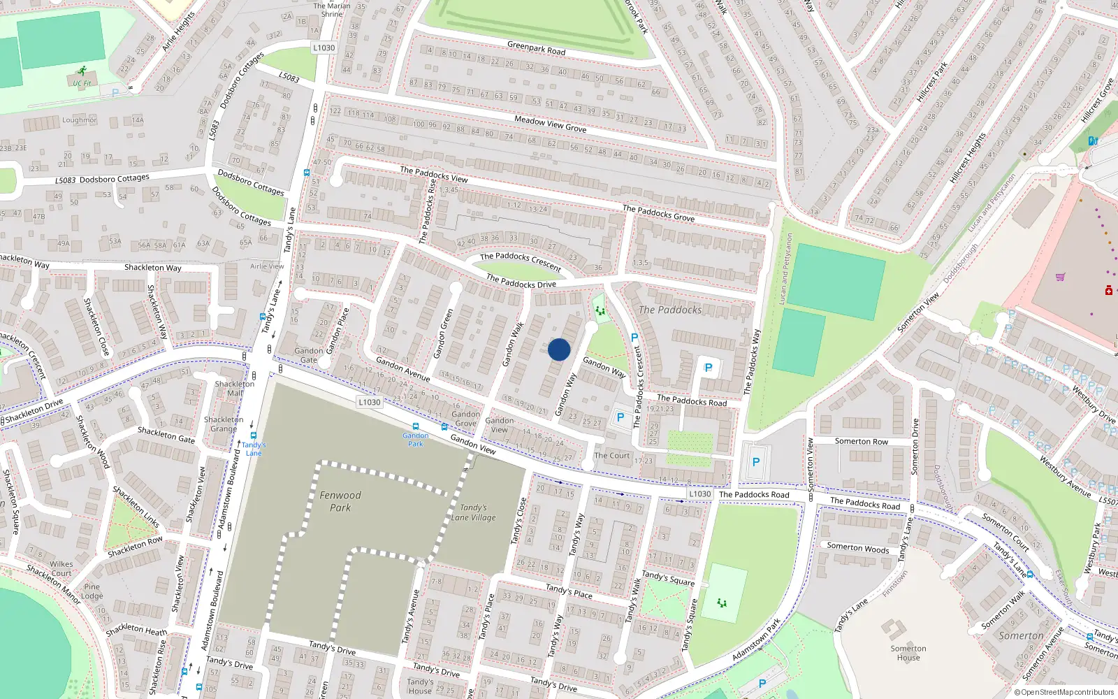 Overhead map showing the location of 9 Gandon Way, Lucan