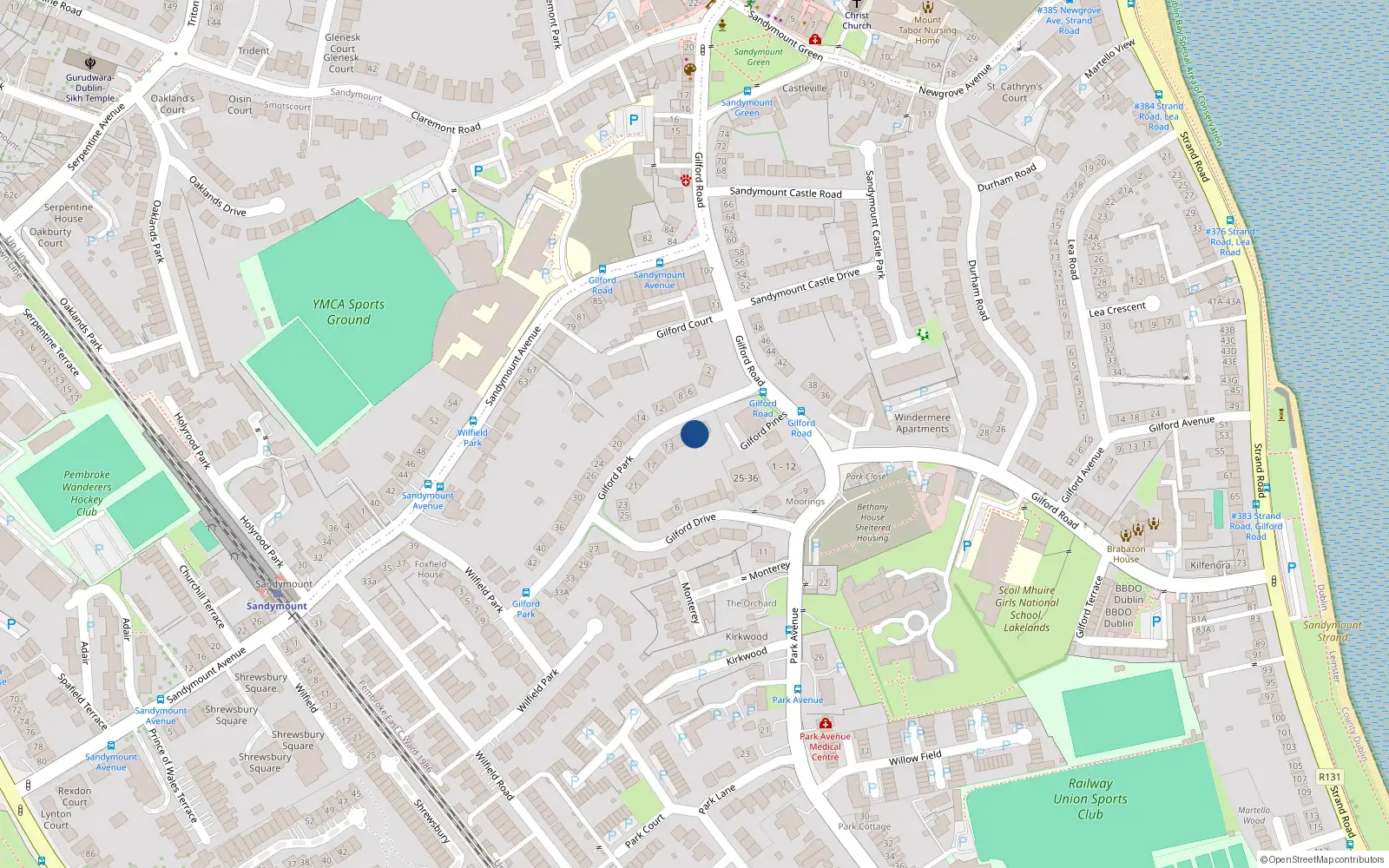 Overhead map showing the location of 9 Gilford Park, Sandymount