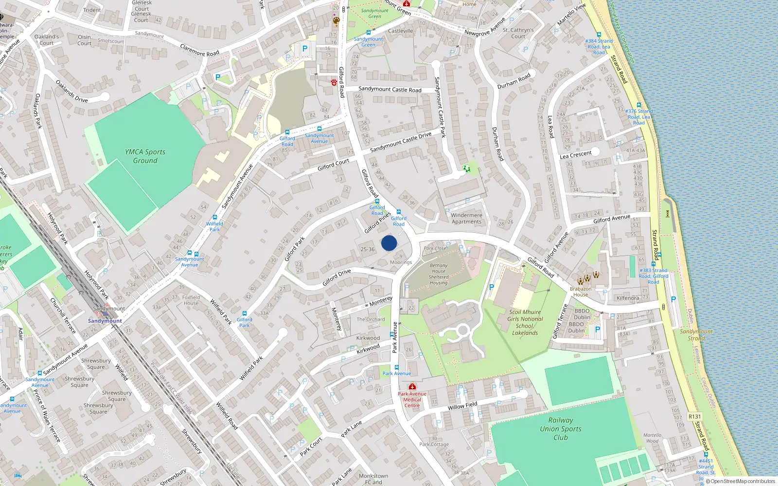 Overhead map showing the location of 7,9 Gilford Road, Sandymount