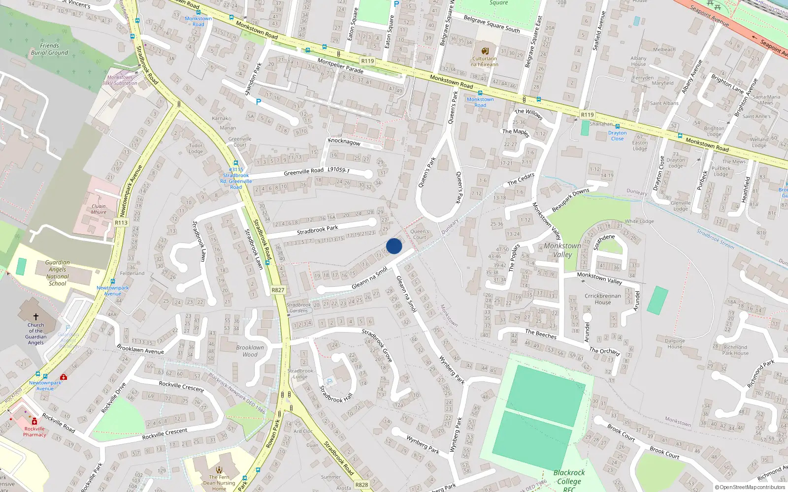 Overhead map showing the location of 9 Gleann Na Smol, Monkstown