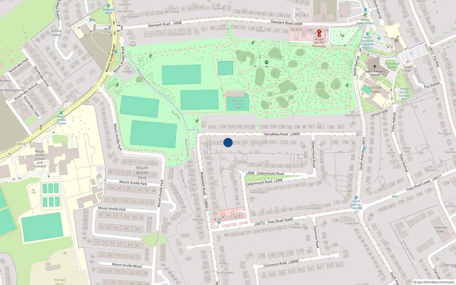 Overhead map showing the location of 9 Glenabbey Road, Blackrock
