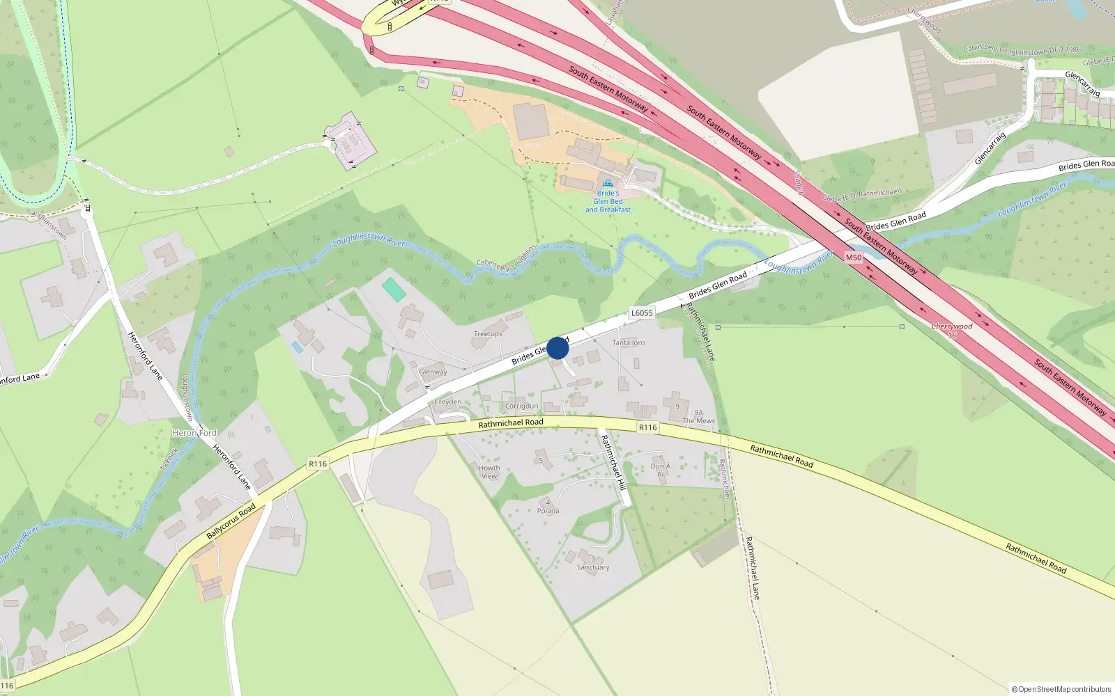 Overhead map showing the location of 9 Glencarraig, Brides Glen Road, Rathmichael