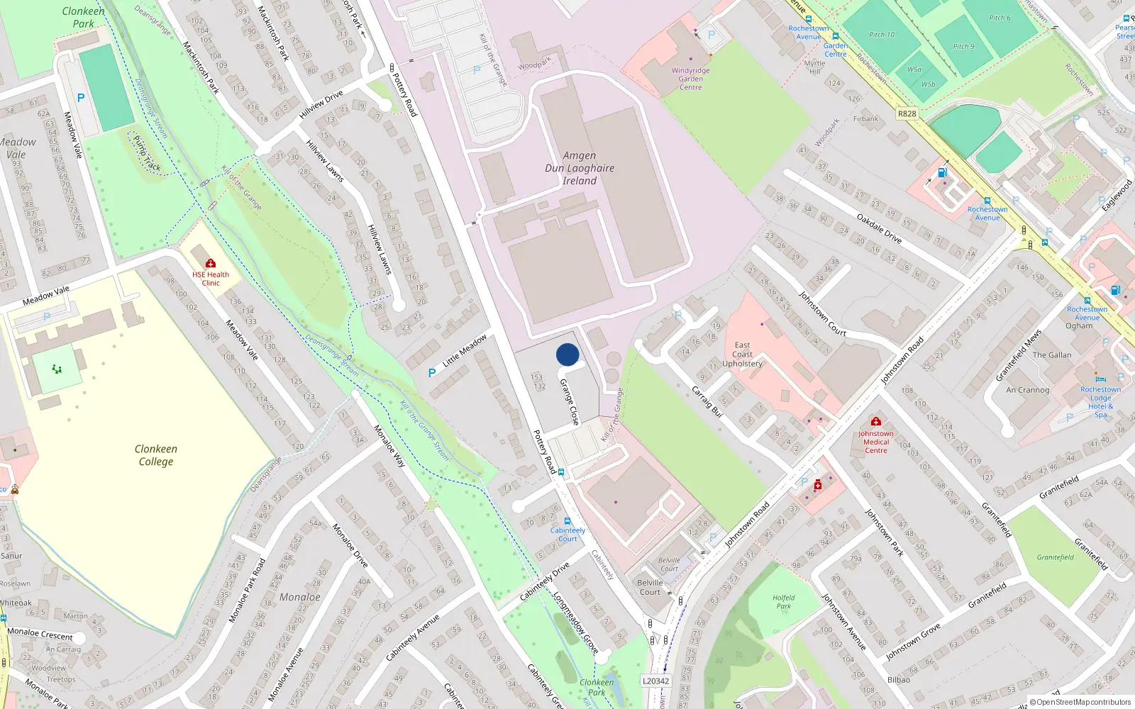 Overhead map showing the location of 9 Grange Close, Dun Laoghaire