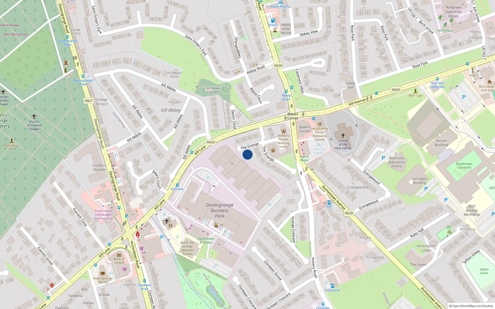 Overhead map showing the location of 9 Grange Terrace, Deansgrange, Blackrock