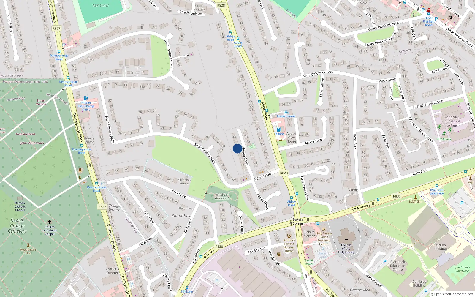Overhead map showing the location of 9 Grangeabbey, Blackrock