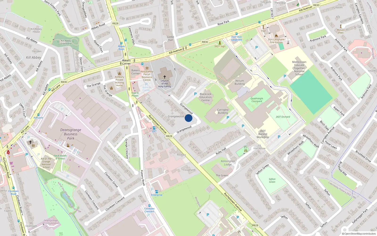 Overhead map showing the location of 9 Grangewood, Dunlaoghaire