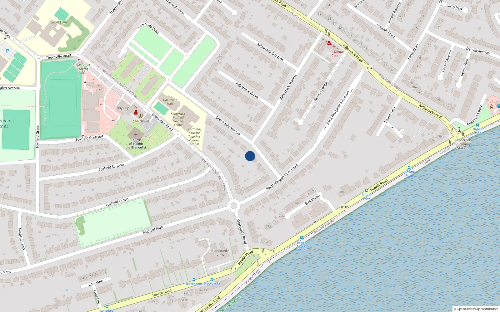 Overhead map showing the location of 9 Greendale Avenue, Raheny, Dublin 5