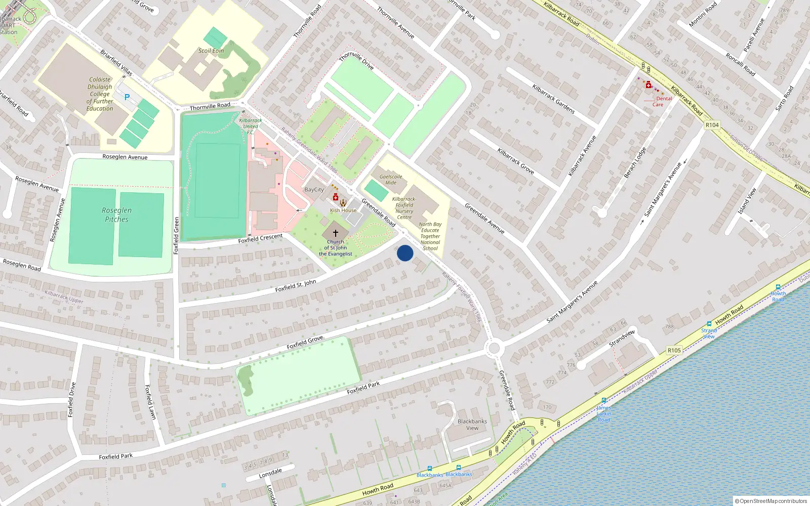 Overhead map showing the location of 9 Greendale Road, Raheny, Dublin 5
