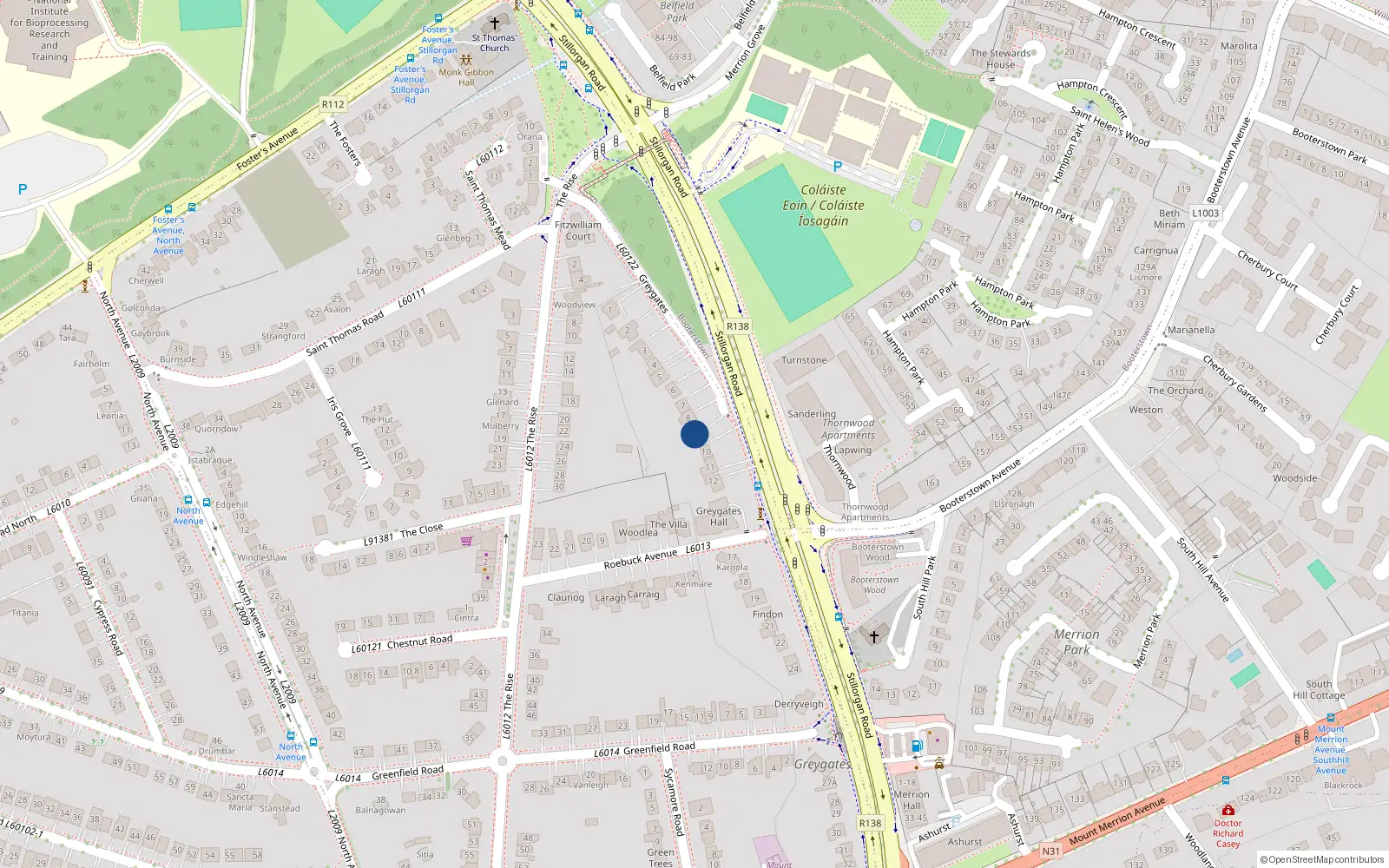 Overhead map showing the location of 9 Greygates, Mount Merrion