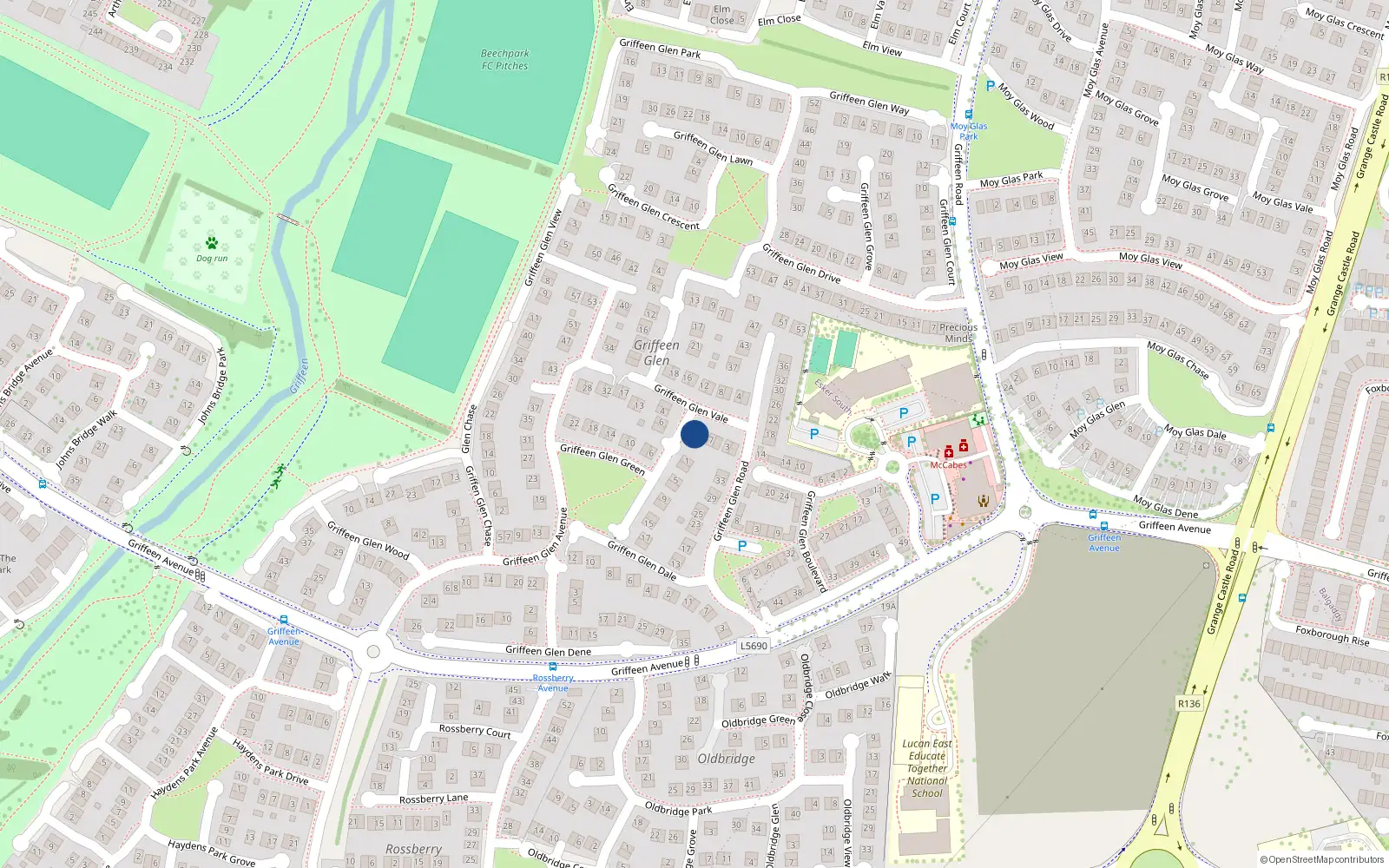 Overhead map showing the location of 9 Griffeen Glen Vale, Lucan