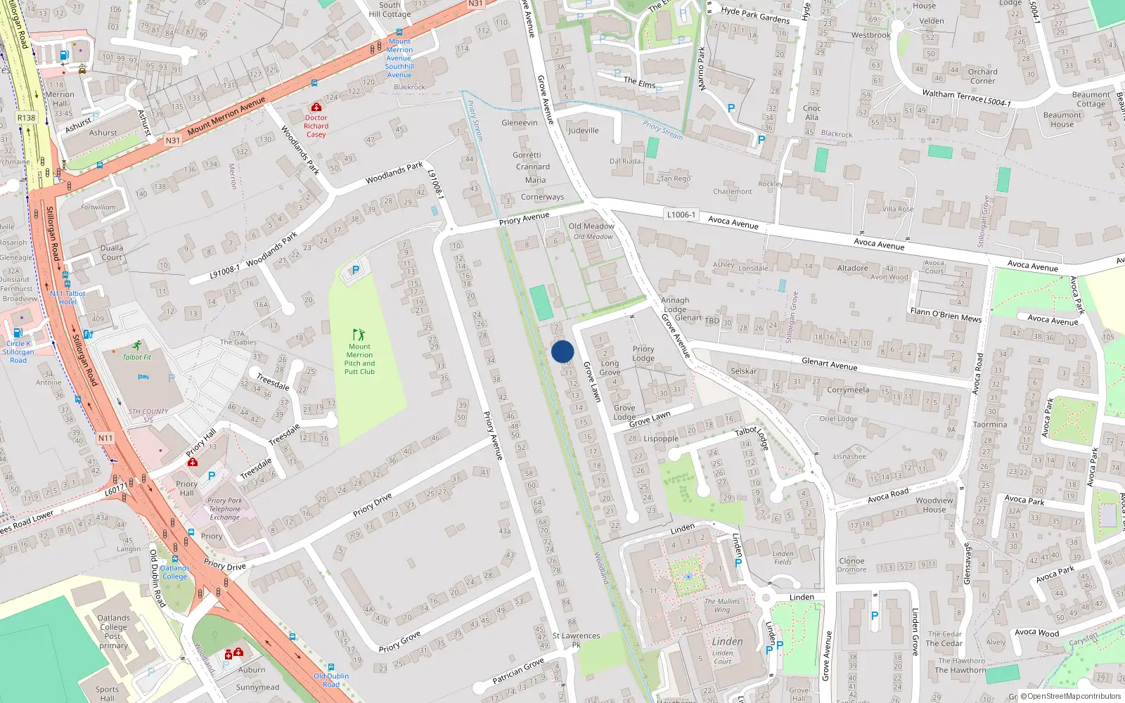 Overhead map showing the location of 9 Grove Lawn, Blackrock