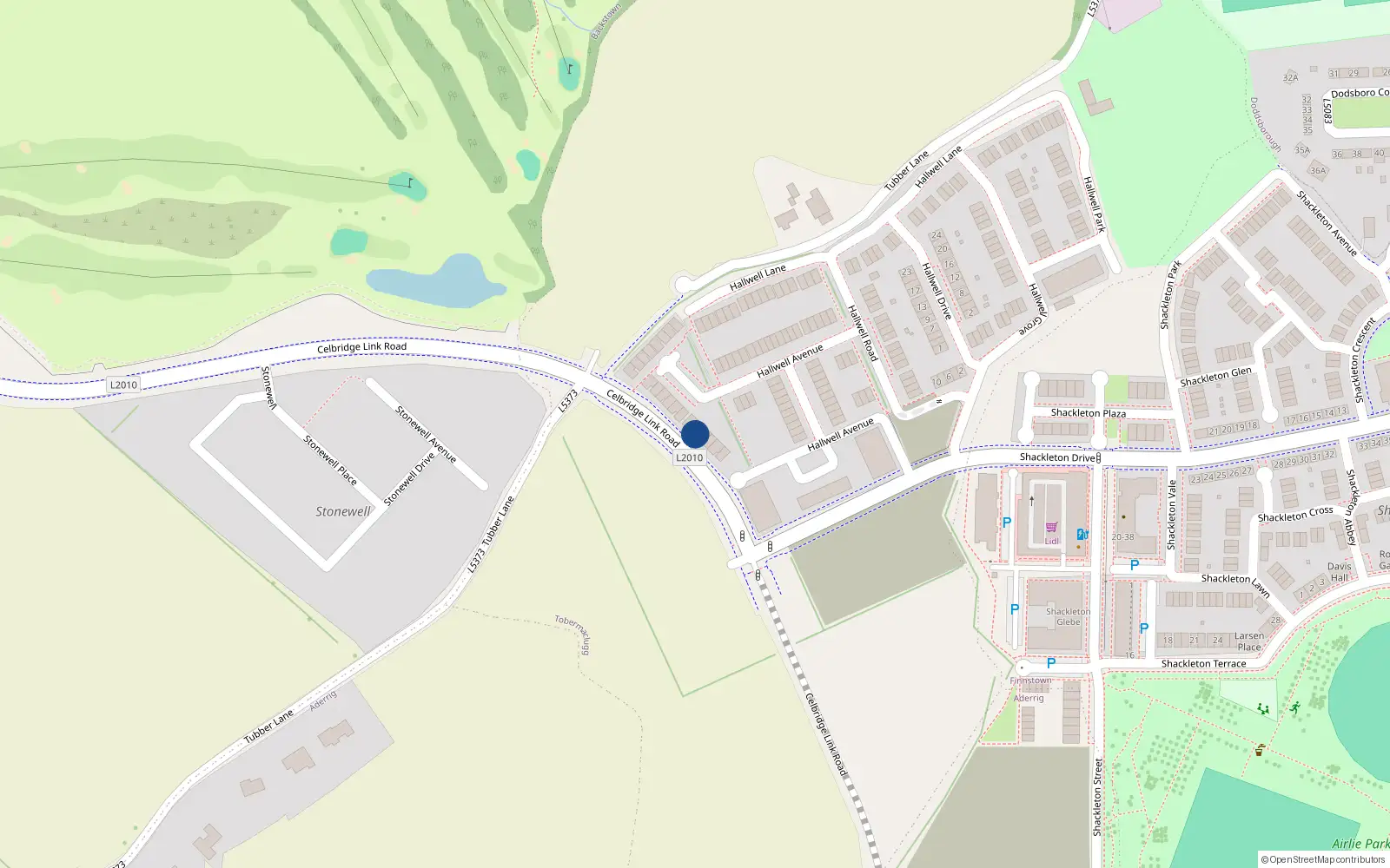 Overhead map showing the location of 9 Hallwell Green, Lucan