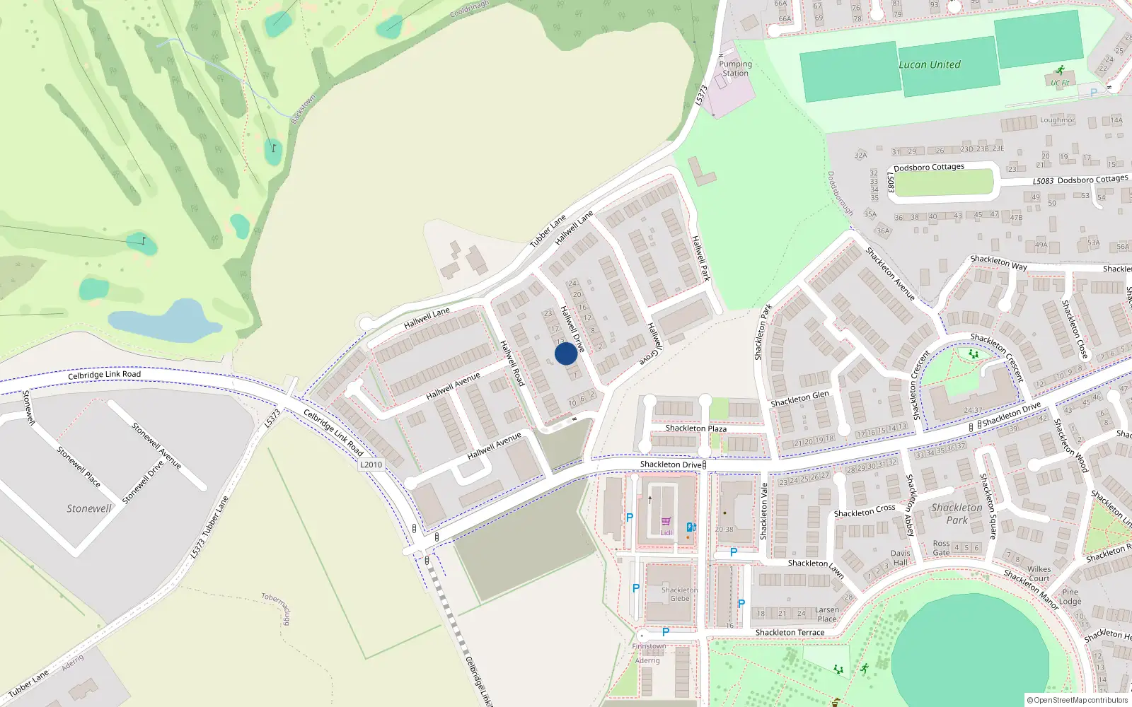 Overhead map showing the location of 9 Hallwell Drive, Lucan