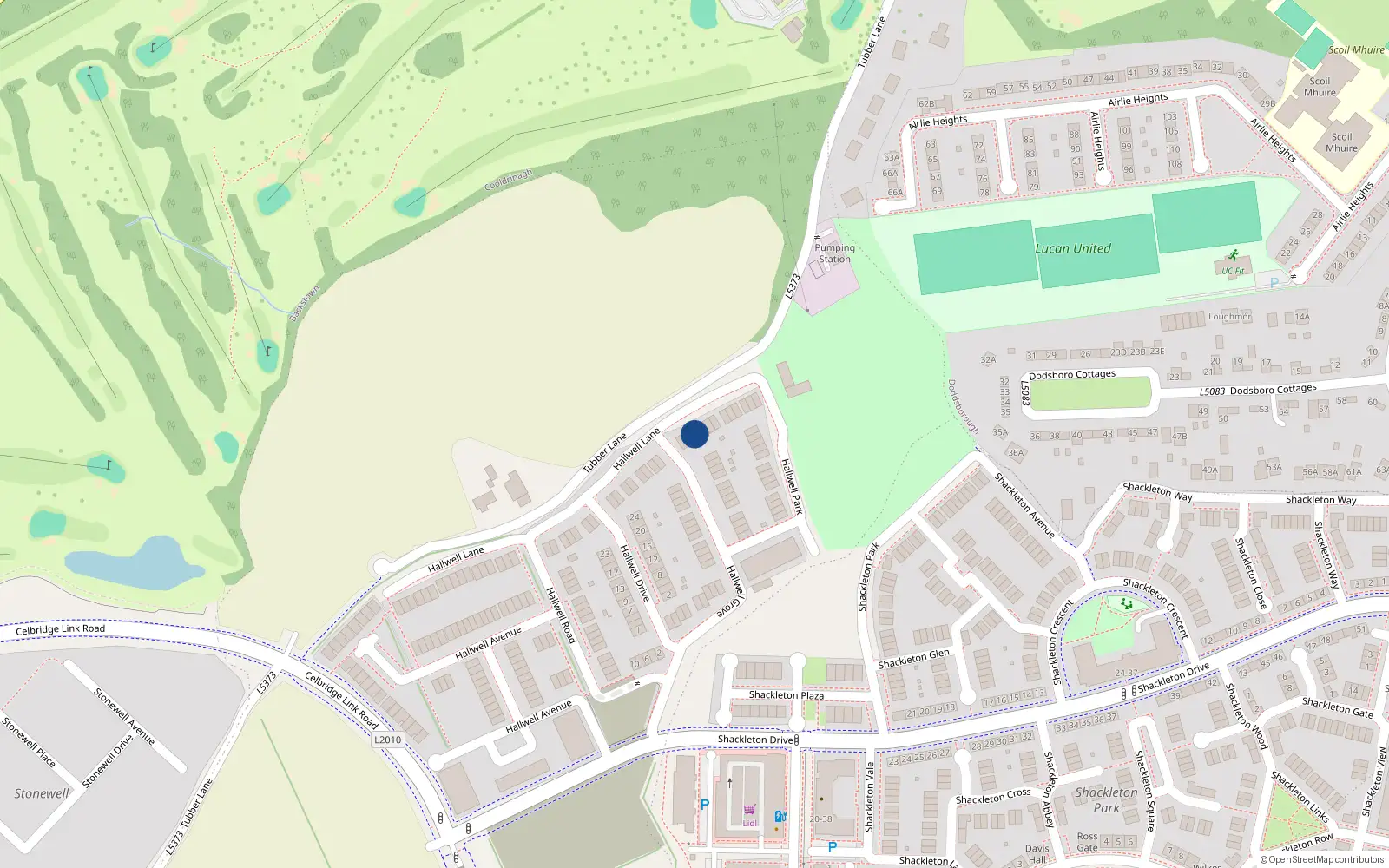Overhead map showing the location of 9 Hallwell Lane, Lucan