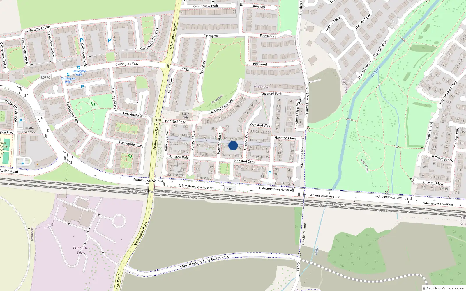 Overhead map showing the location of 9 Hansted Way, Hansted, Lucan