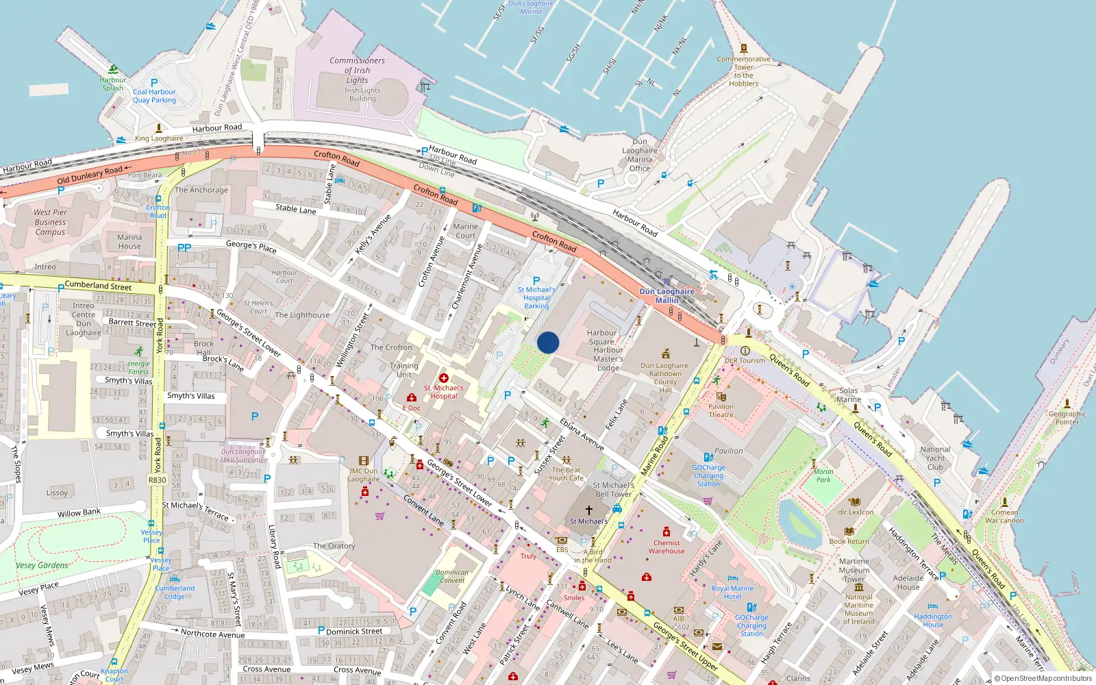 Overhead map showing the location of 9 Harbour View, Crofton Road, Dun Laoghaire