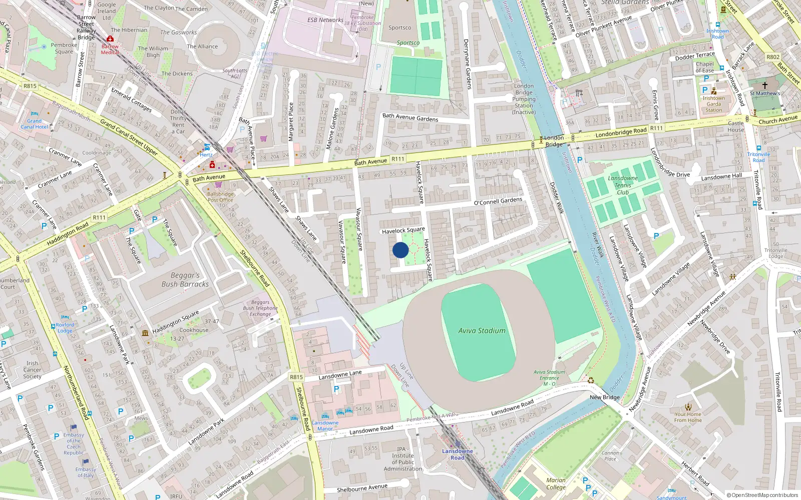 Overhead map showing the location of 9 Havelock Square, Sandymount Dublin 4
