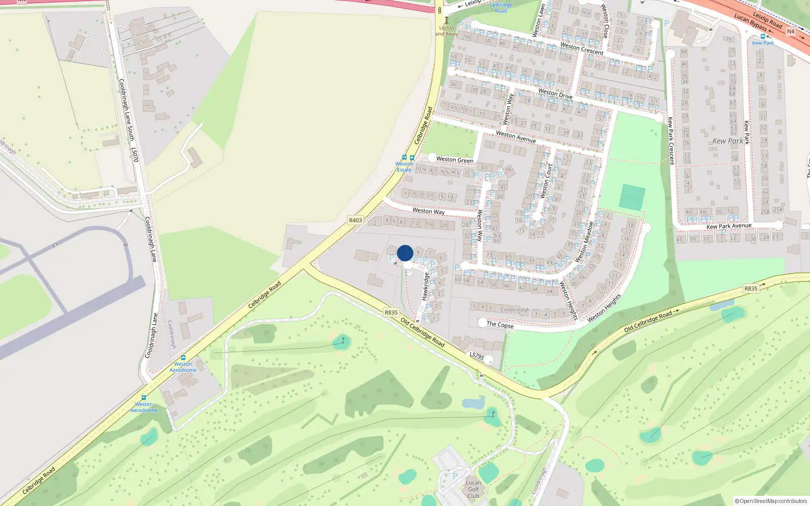 Overhead map showing the location of 9 Hawkridge, Lucan