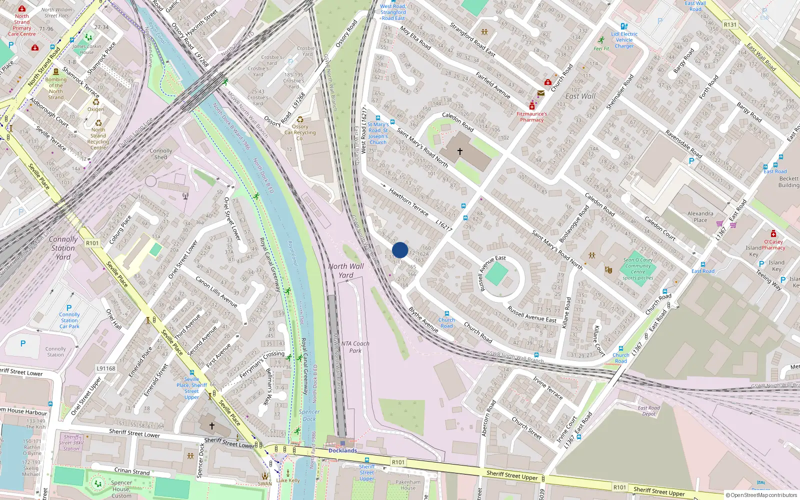 Overhead map showing the location of 9 Hawthorne Avenue, East Wall, Dublin 3