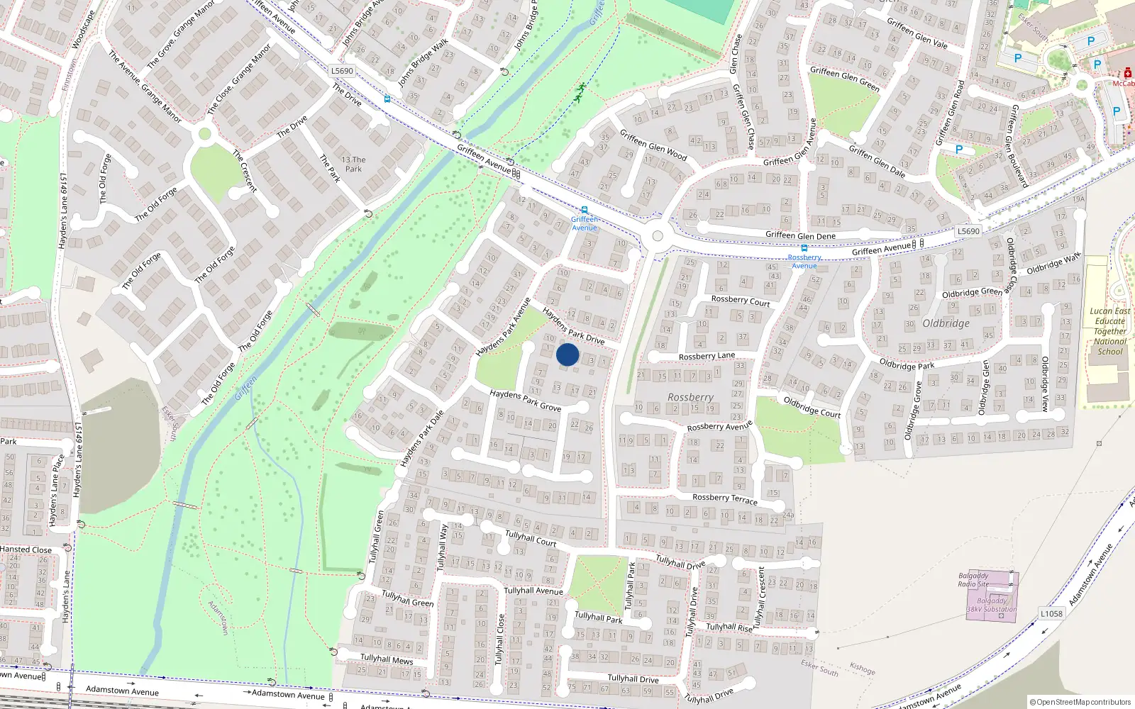 Overhead map showing the location of 9 Haydens Park Drive, Lucan