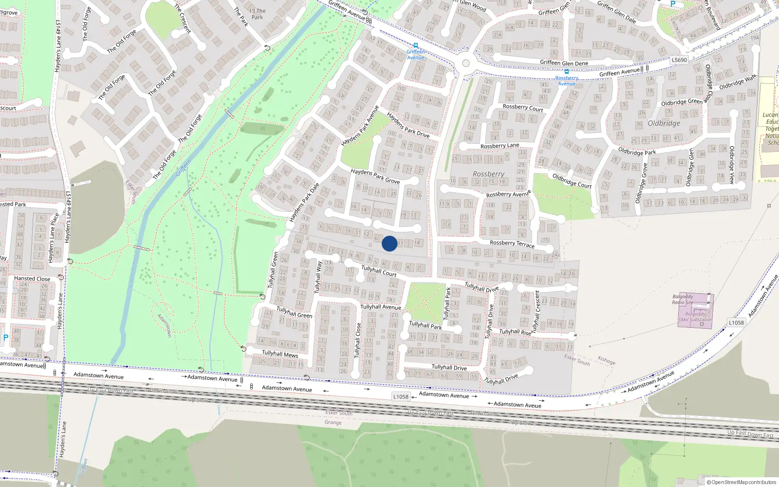 Overhead map showing the location of 9 Haydens Park Glade, Lucan