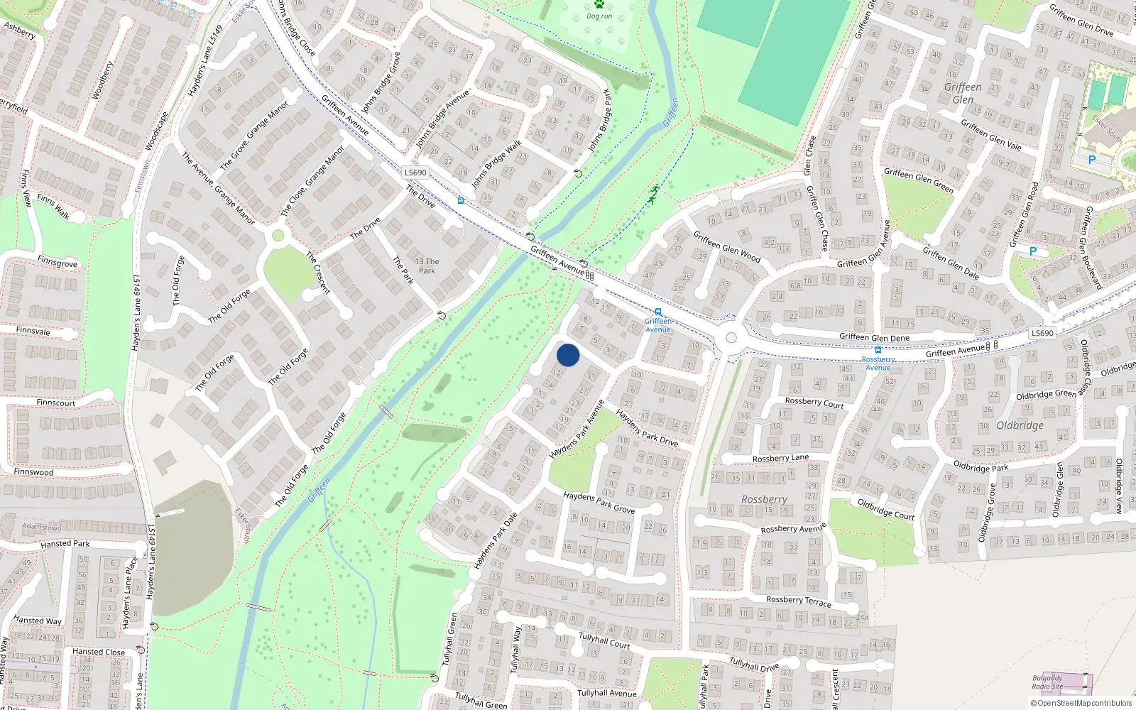 Overhead map showing the location of 9 Haydens Park Green, Lucan