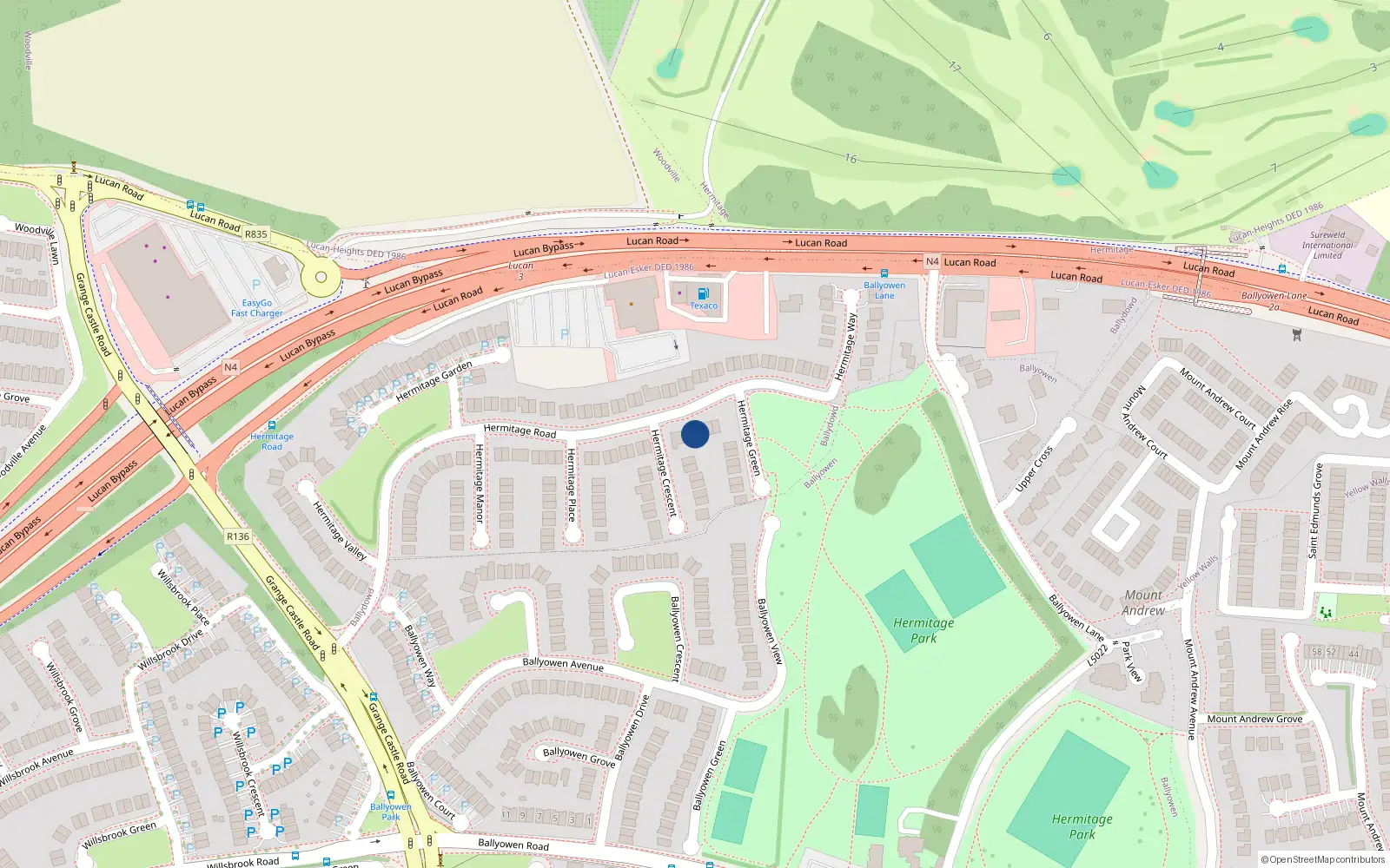 Overhead map showing the location of 9 Hermitage Road, Lucan, Co Dublin